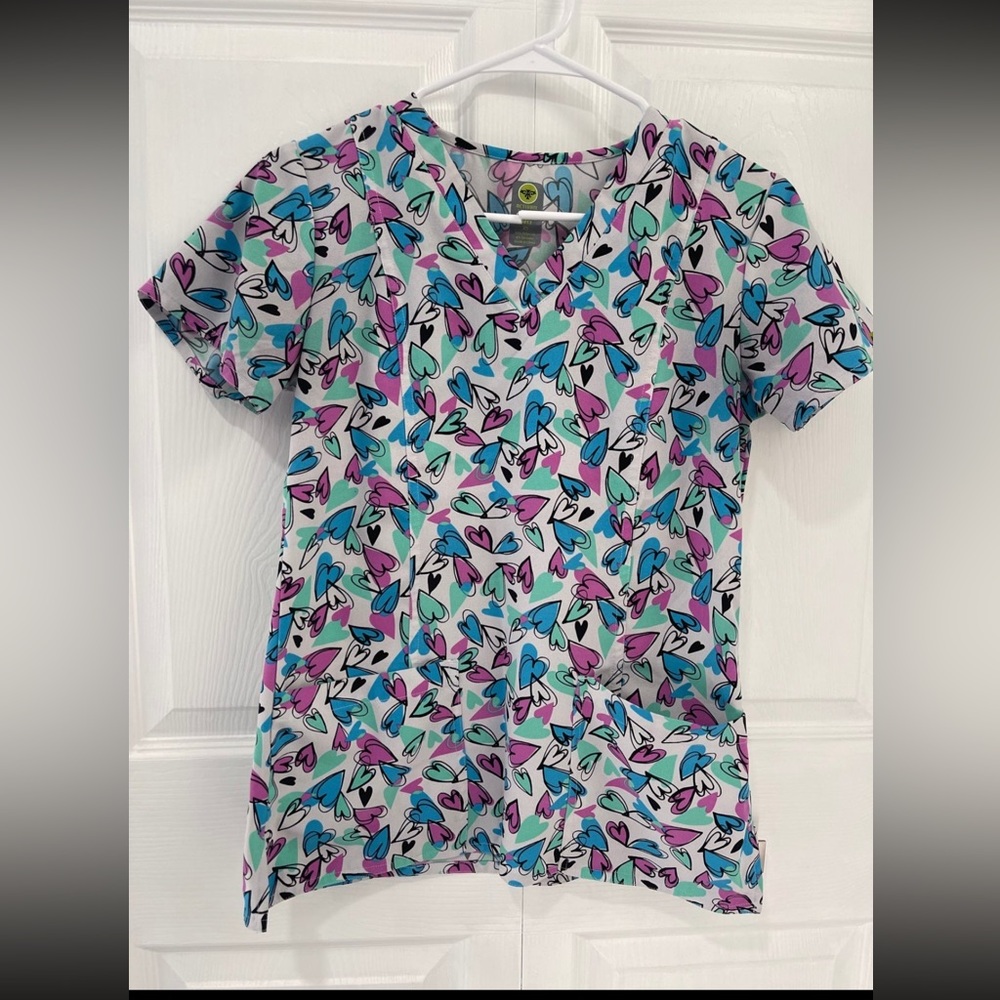 Multicolor Hearts Scrub Top